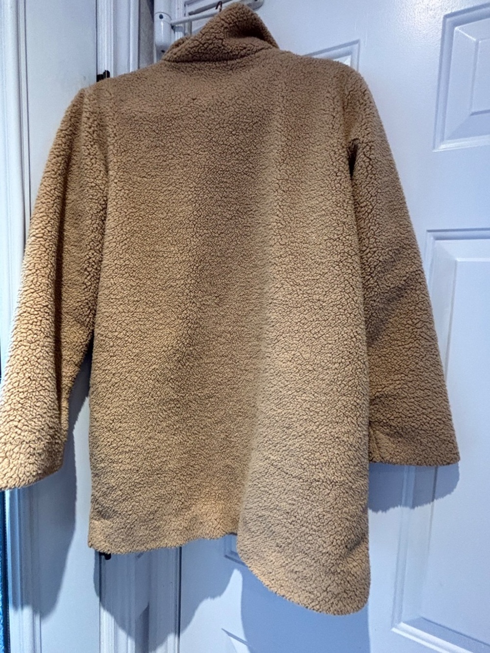GAP Women's Small Camel Tan Sherpa Fleece Long Zip-Up Jacket Coat - Picture 4 of 7